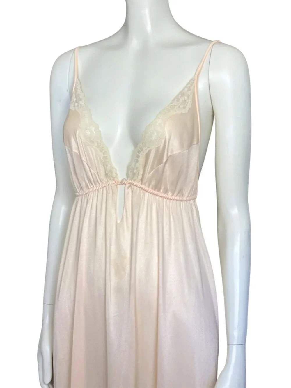 Vintage 60s Pale Peach Lingerie Nightgown Slip Dress. XS. Coquette Maxi Long - Picture 7 of 10